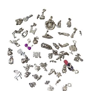 Silver Tone Charm Lot 50 Piece Bracelet Jewelry Making Charms